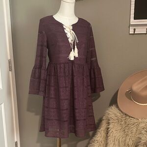 Purple Lace-Up Boho Dress